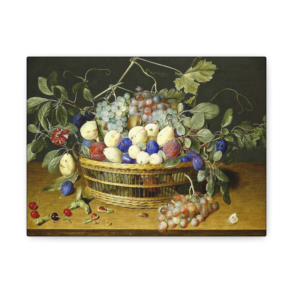 Still Life Fruit Basket Matte Canvas Print — Classic Vintage Kitchen Wall Art