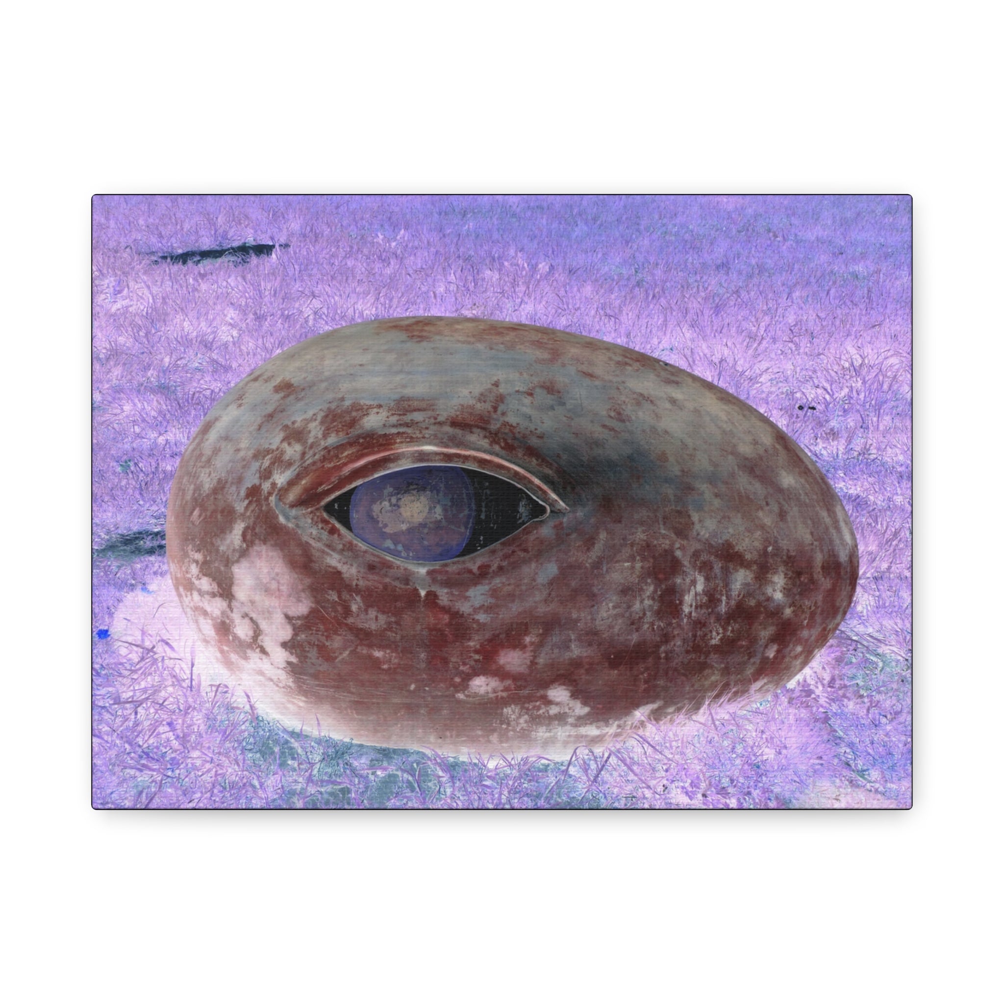 Surreal Eye Stone Matte Canvas Wall Art — Mystical Purple Landscape