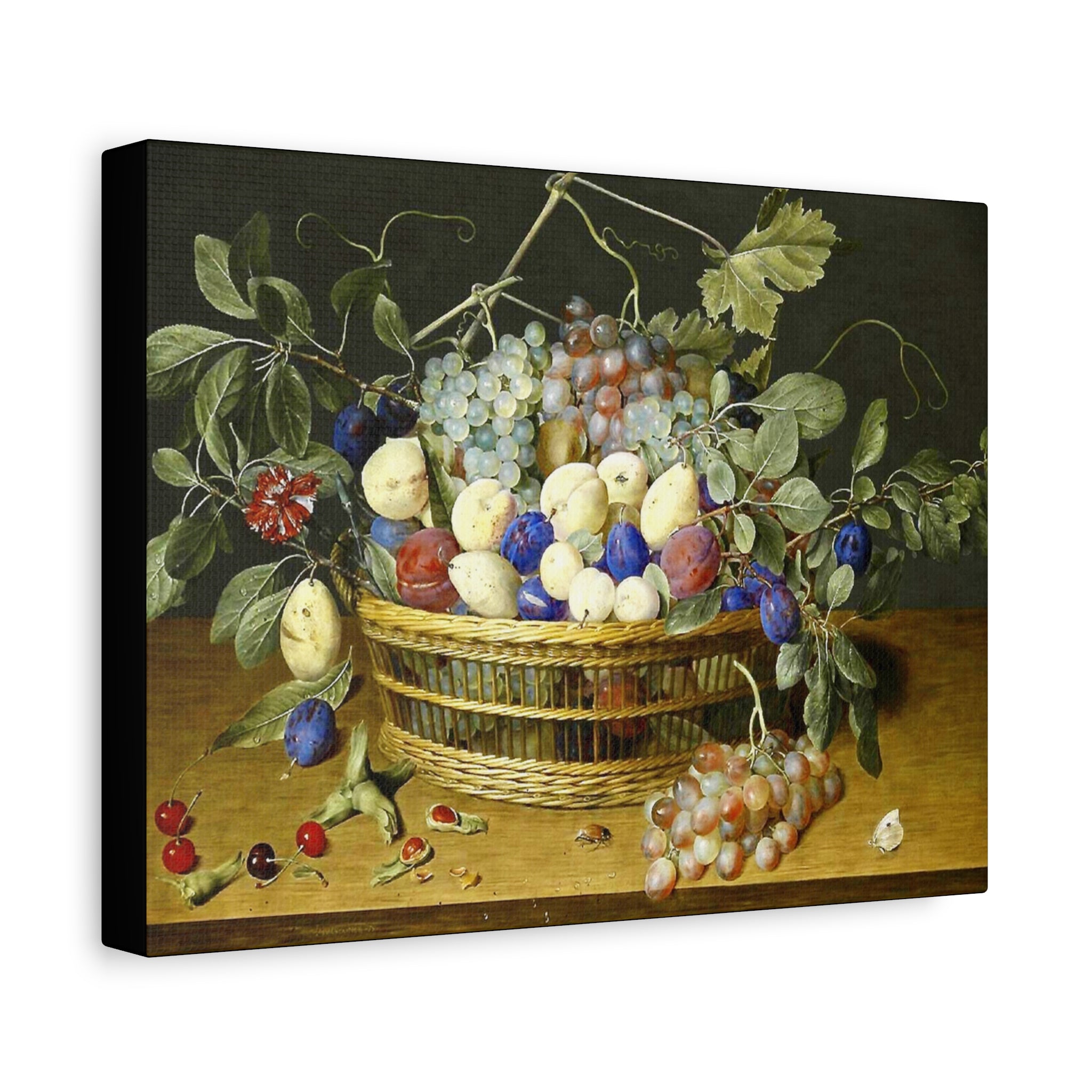 Still Life Fruit Basket Matte Canvas Print — Classic Vintage Kitchen Wall Art