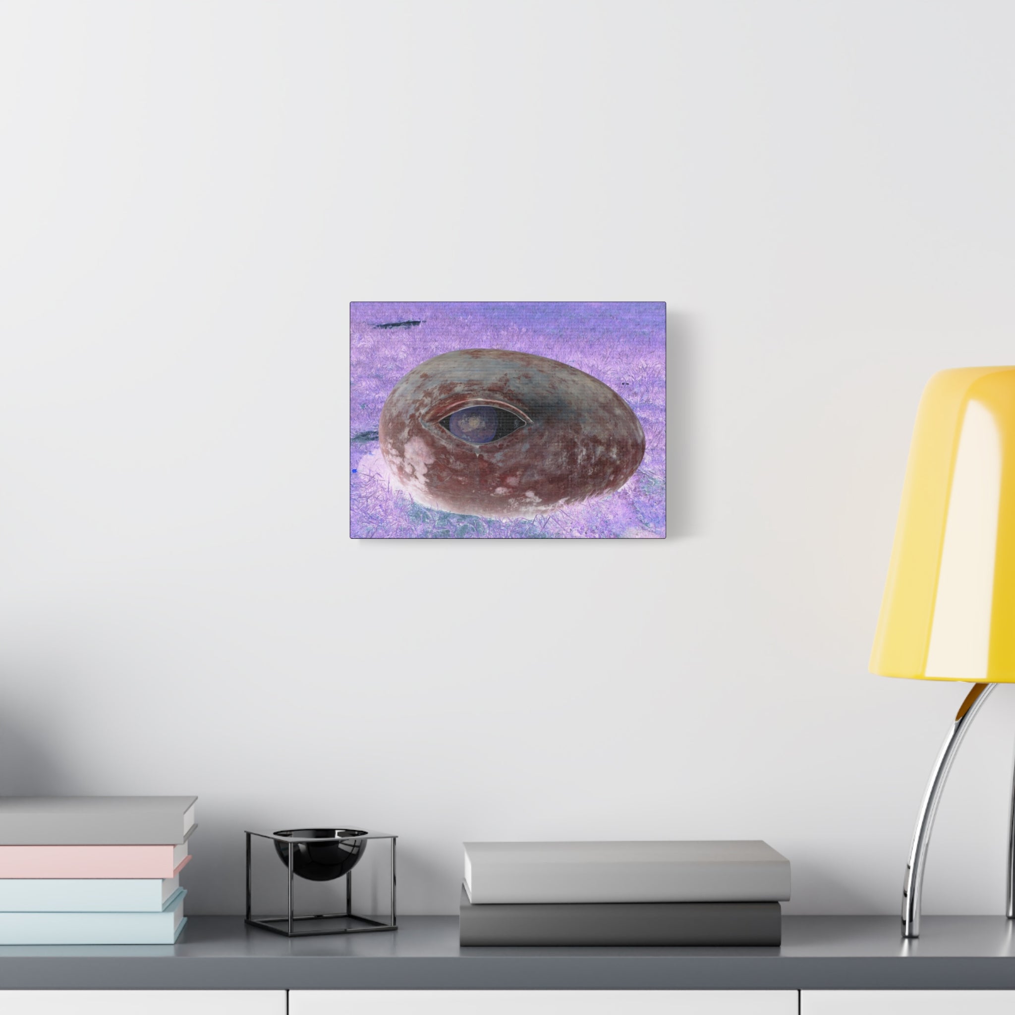 Surreal Eye Stone Matte Canvas Wall Art — Mystical Purple Landscape